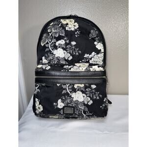 Dolce & Gabbana RARE Black Cream Floral Nylon Backpack With Black Leather Trim